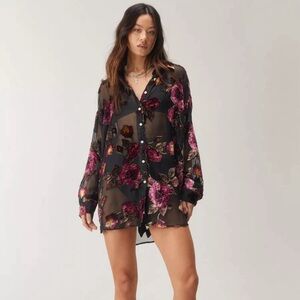 Nasty Gal Devore Oversized Sheer Shirt Dress + Pointelle Unitard